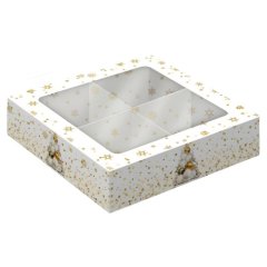 Коробка на 4 конфеты с окошком Золотые звёзды 12,6х12,6х3,5 см ТИ-00194   ТИ-194