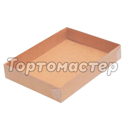 Коробка для Печенья/конфет с пластиковой крышкой Крафт 14x10,5x2,5 см