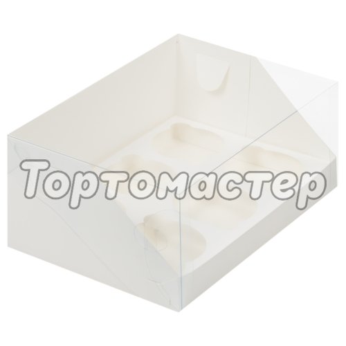 Коробка на 6 капкейков с пластиковой крышкой Белая 040311 ф