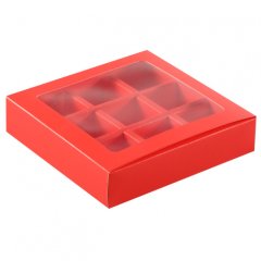 Коробка на 9 конфет раздвижная Красная 13,7х13,7х3,7 см