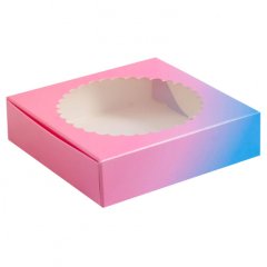 Коробка для печенья/конфет с окном Розово-голубая 11,5х11,5х3 см КУ-198 