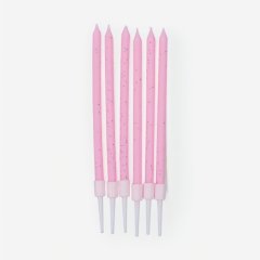 Свечи декоративные "Розовые с блёстками" 10 см 6 шт 10603405
