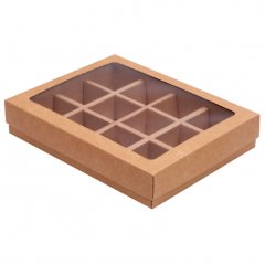 Коробка на 12 конфет с окошком Крафт 19х15х3,6 см 5 шт