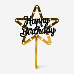 Топпер декоративный акриловый "Happy Birthday" Чёрный 13,5x13,5 см 