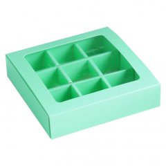 Коробка на 9 конфет раздвижная Зелёная 13,7х13,7х3,9 см 4295969, КУ-171