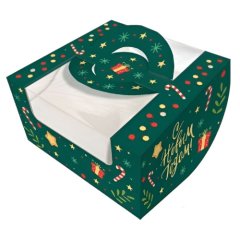 Коробка для бенто-торта Изумрудный карнавал 14х14х8 см КУ-727,   КУ-00727 