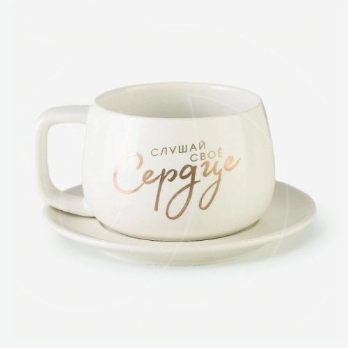 Набор чашка и блюдце из керамики "Слушай своё сердце" 300 мл 