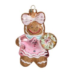 Игрушка ёлочная стеклянная "Пряник-девочка с бантиком" 233075