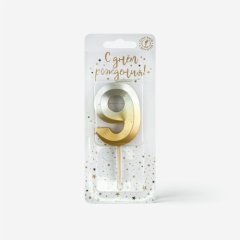 Свеча декоративная Цифра "9" Золото-Серебро 4489