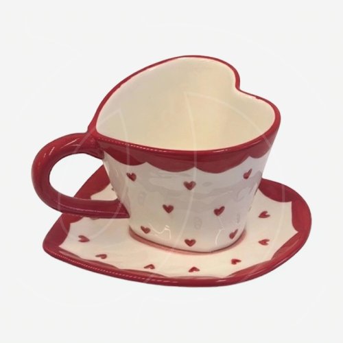 Набор чашка и блюдце из керамики "Сердца" 