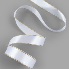 Лента для декора и упаковки Атласная Белая с золотым люрексом 2,5 см 1902802