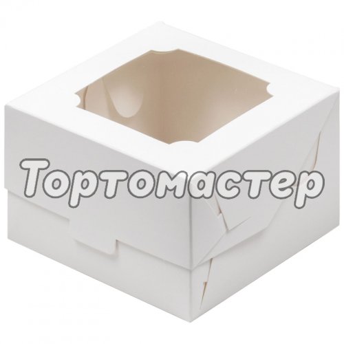 Коробка для бенто-торта с окном белая 16х16х8 см 50 шт 070620