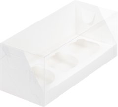 Коробка на 3 капкейка пластиковой крышкой Белая 24х10х10 см