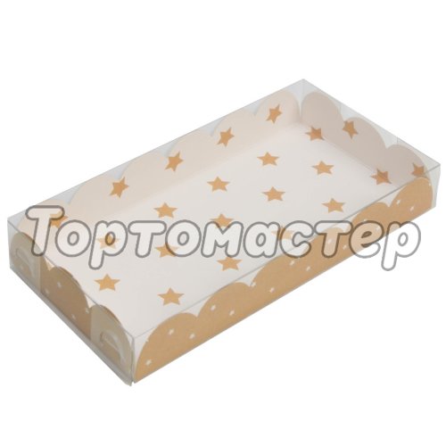 Коробка для сладостей с прозрачной крышкой "Золотые звёздочки" 10,5х21х3 см 3130941