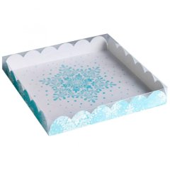 Коробка для сладостей с прозрачной крышкой "Снегопад" 21х21х3 см
