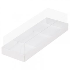 Коробка на 3 пирожных с пластиковой крышкой Белая 26x8,5x6 см 50 шт