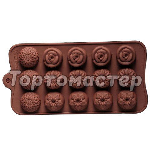 Форма силиконовая для шоколада Цветы микс 15 шт 1687507