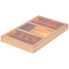 Коробка на 16 конфет и плитку шоколада с пластиковой крышкой Золото 050371