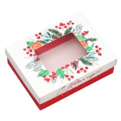 Коробка для сладостей с окошком Новогодний венок 16,5х12,5х5 см
