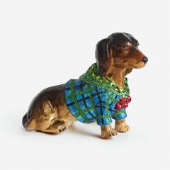 Игрушка ёлочная стеклянная "Такса в синем костюмчике" GLT1178