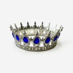 Топпер декоративный "Корона с камнями" Серебро/Синий 12 см 