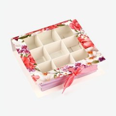 Коробка на 9 конфет с пластиковой крышкой "Самой прекрасной" 14,5х13,5х3,5 см 10531966