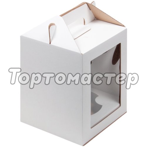 Коробка для торта/кулича с окошком и ложементом Белый 16х16х20 см