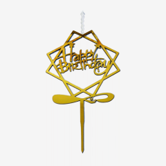 Свеча-топпер декоративная акриловая "Happy Birthday. Ромб" Золото 