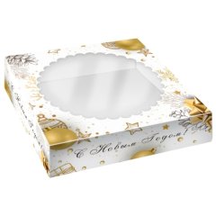 Коробка для печенья/конфет с окном "Золотой Новый Год" 11,5х11,5х3 см