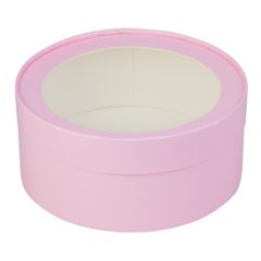 Коробка для сладостей с окном круглая розовая 16х7 см 070403