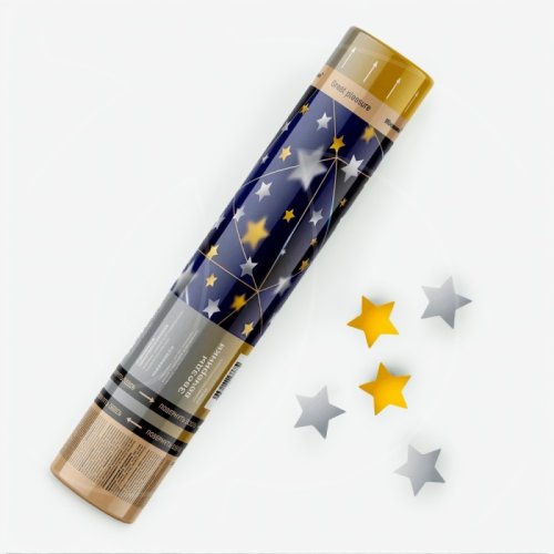 Хлопушка пневматическая с конфетти "Звёзды серебряно-золотые" CM011