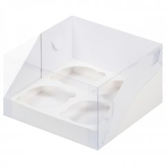 Коробка на 4 капкейка с пластиковой крышкой Белая