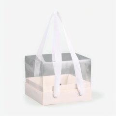 Коробка для бенто-торта с прозрачной крышкой Белая 16х16х12,5 см 10896547