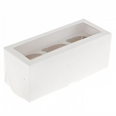 Коробка на 3 капкейка с окошком Белая
