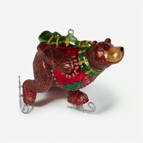 Игрушка ёлочная стеклянная "Медведь на коньках" 04093