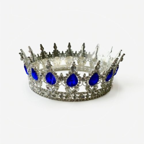 Топпер декоративный "Корона с камнями" Серебро/Синий 12 см 