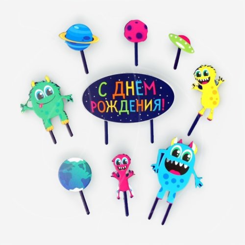 Топпер декоративный картонный "С Днём Рождения Микс 9 шт" 7822914