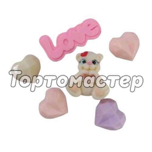 Фигурка из шоколадной глазури "Мишка, сердечки и LOVE" 