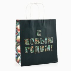 Пакет бумажный "С Новым годом" Белый крафт 22х25х12 см 10343737