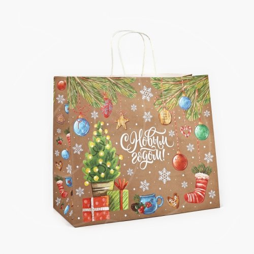 Пакет бумажный "Весёлого Нового года" 28х15х32 см 10481639