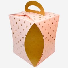 Коробка для кулича Розовая с сердечками 12,5 см