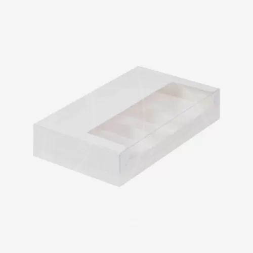 Коробка на 4 эклера и эскимо с прозрачной крышкой белая 25х15х5см 080810 ф