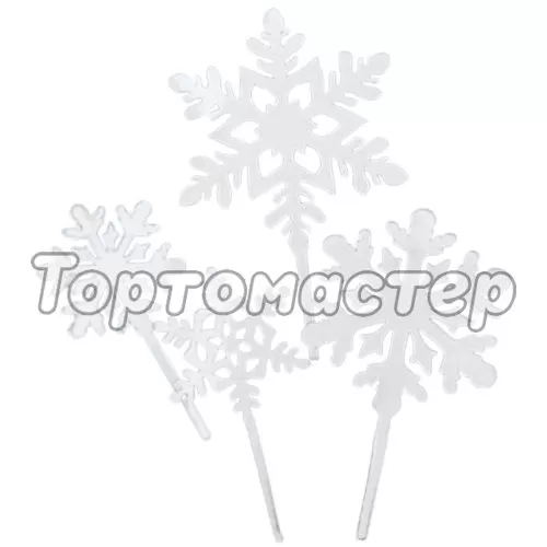 Набор топперов декоративных акриловых "Снежинки" Серебро 4 шт 