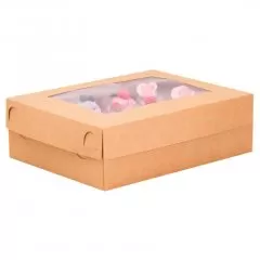 Коробка на 12 капкейков с окном крафт 32х25х10 см КУ-116; 7904603  