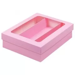 Коробка для макарон с окном розовая 21x16,5x5,5 см 080255 ф