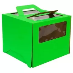 Коробка для торта с окном и ручкой зелёная 24х24х20 см 
