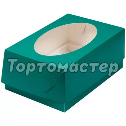 Коробка на 6 капкейков с окном зелёная матовая 040389 ф