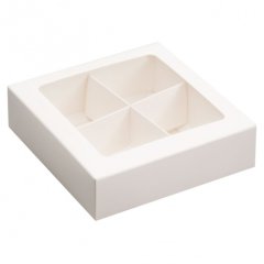 Коробка на 4 конфеты с окошком Белая 12,6х12,6х3,5 см 5 шт КУ-167
